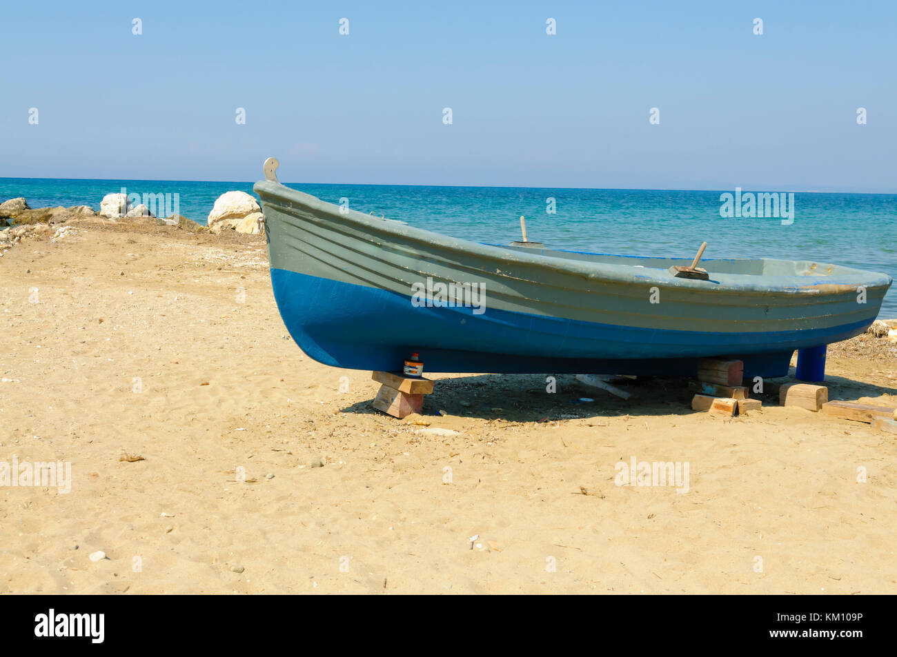 Wooden rowing boat on beach hi-res stock photography and images - Alamy
