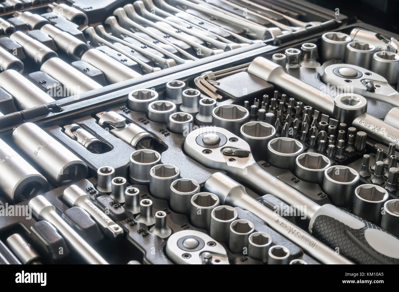 Sockets, tools, wrenches, spanners and bits in a chrome vanadium socket set  Stock Photo - Alamy