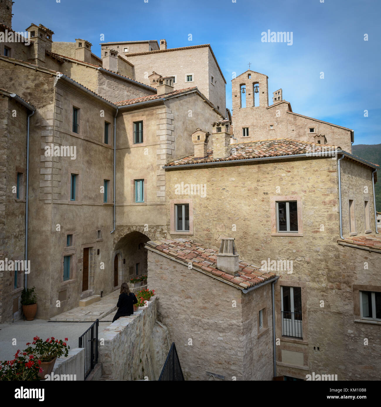 View of the Castello di Postignano in the Umbria region in Italy. July 2017. Square format. Stock Photo