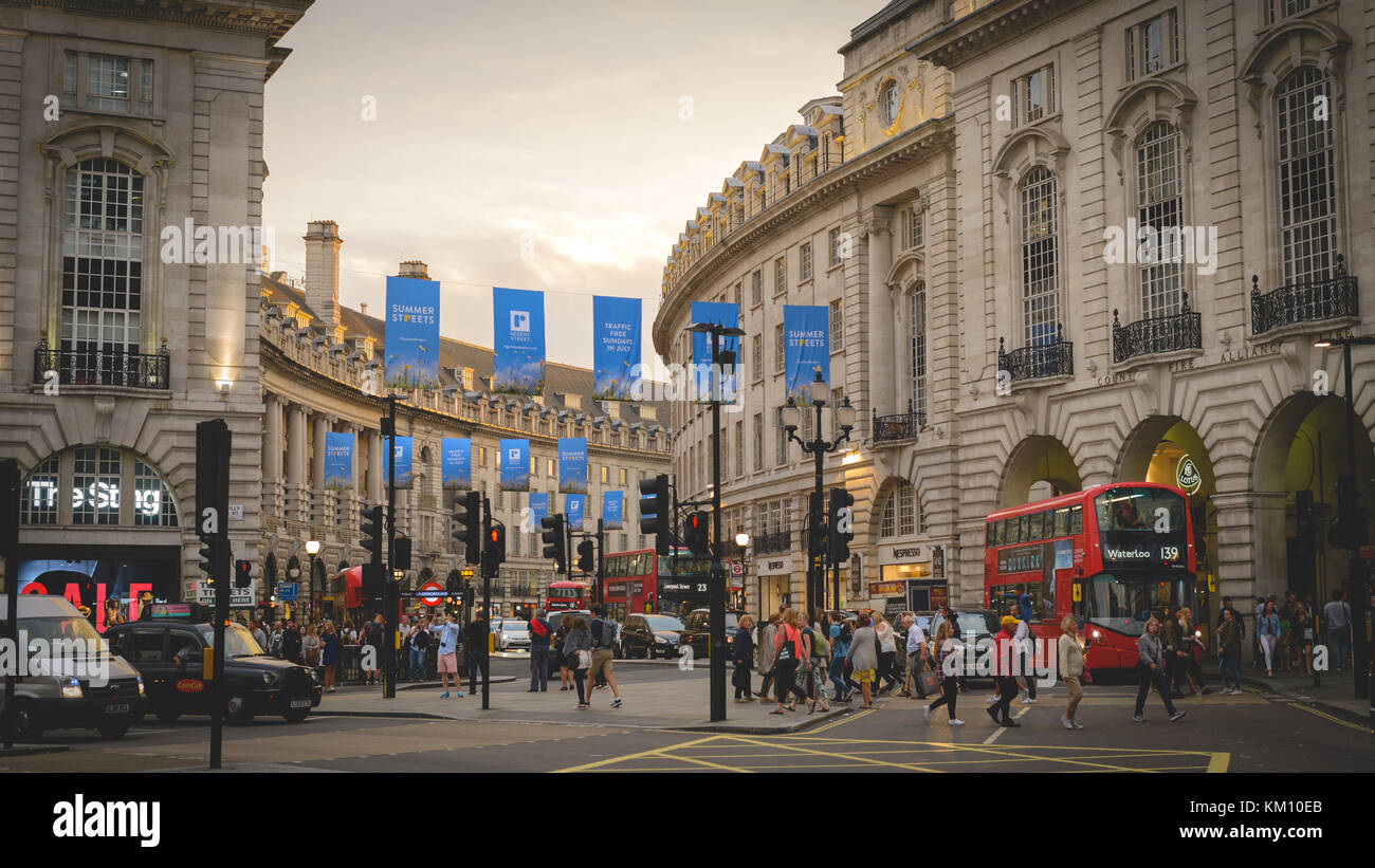London, UK July 2017. View of Regent Street from Piccadilly Circus