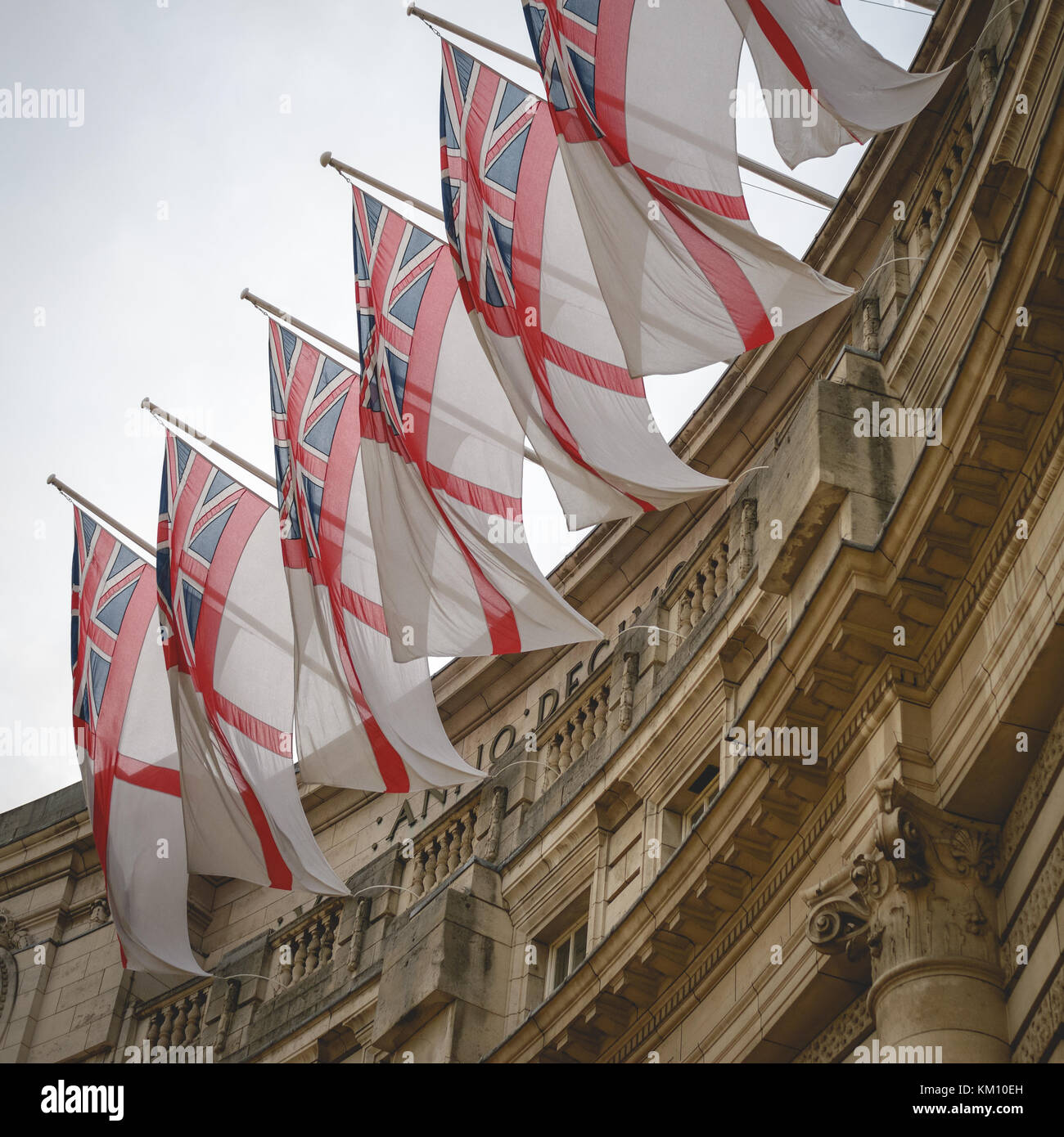 St. George's flags on the Admiralty Arch in London (UK). July 2017. Square format. Stock Photo