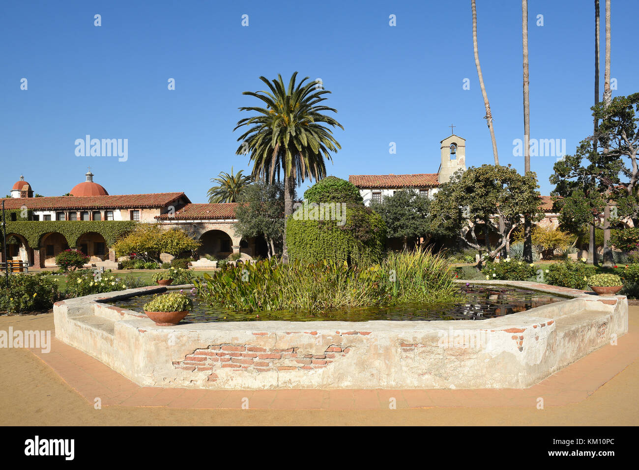 San Juan Capistrano, Ca - December 1, 2017: Pond in the Central Courtyard of the mission known as the Jewel of the missions. Stock Photo