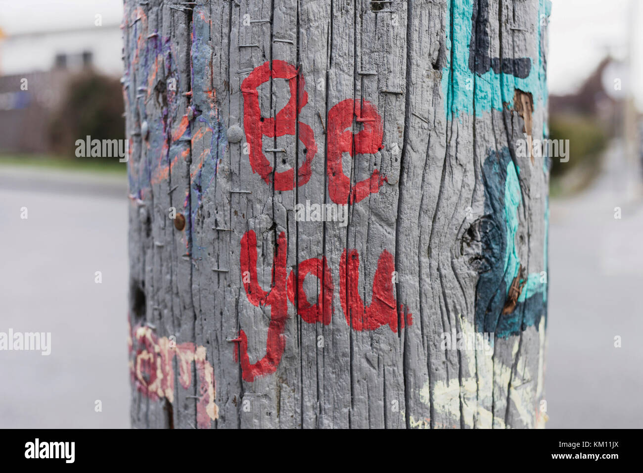 Be you painted on power pole.   Victoria BC Canada Stock Photo