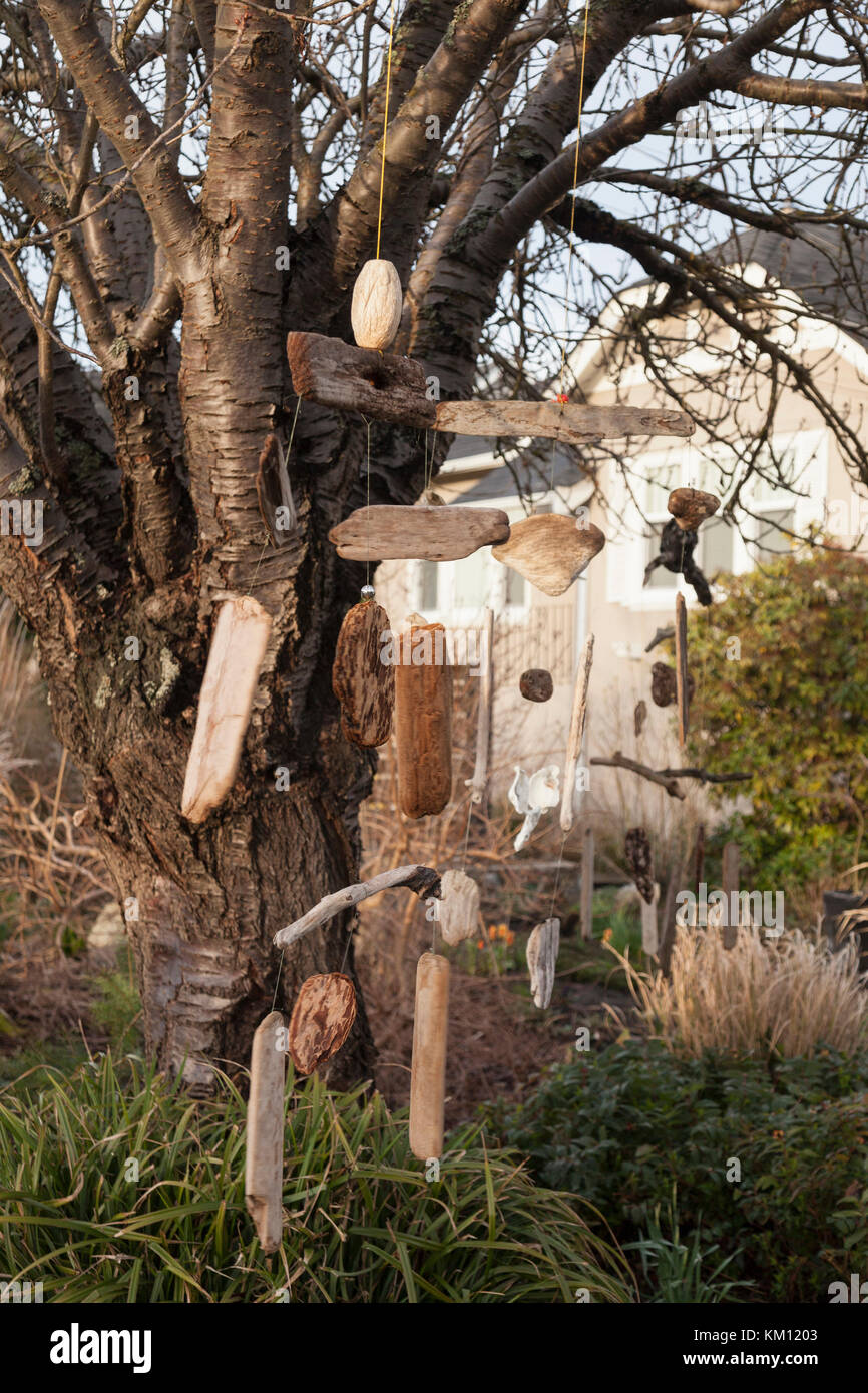 Wind chimes in residential neighbourhood. Victoria BC Canada Stock