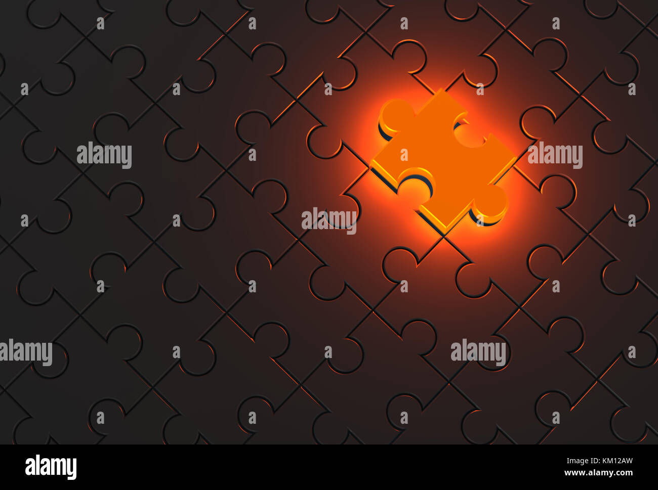Black jigsaw puzzle with glowing missing piece. Business background. 3D illustrating Stock Photo