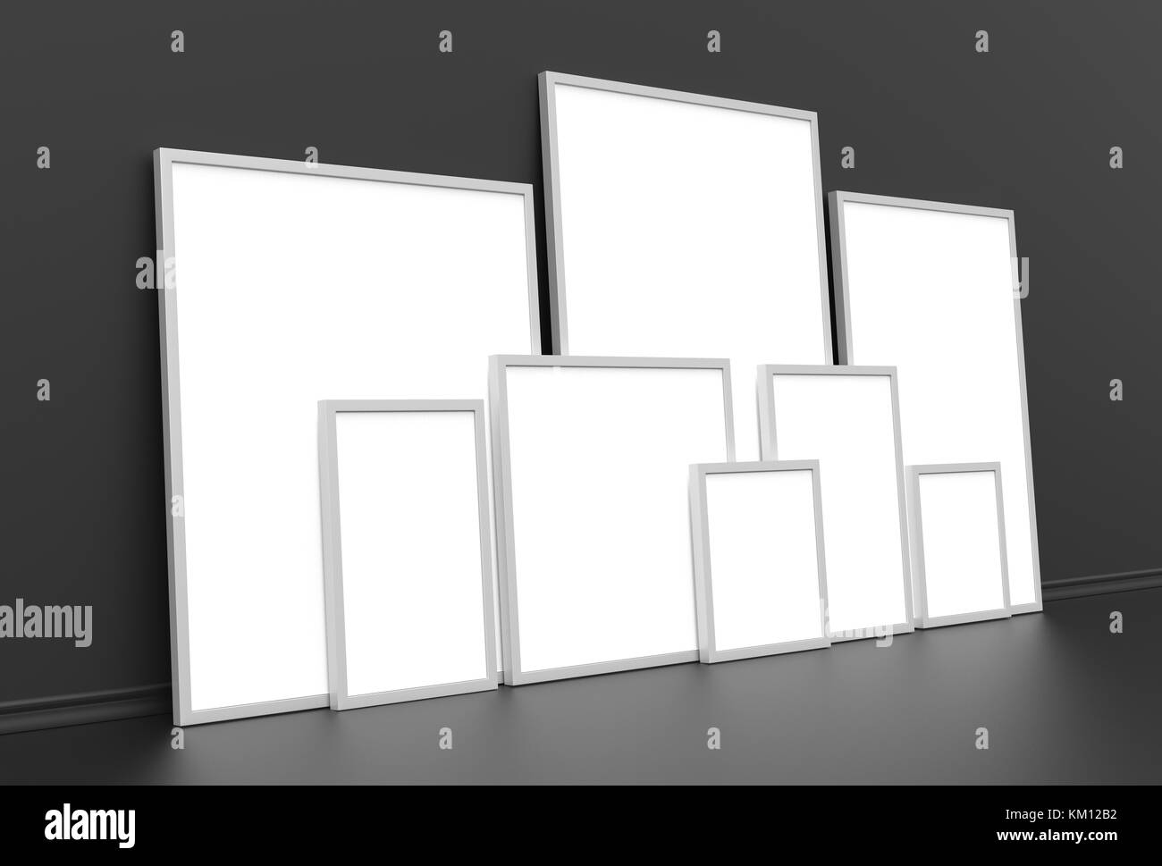 Mockup of photo or poster frames with soft shadows and highlights. 3D