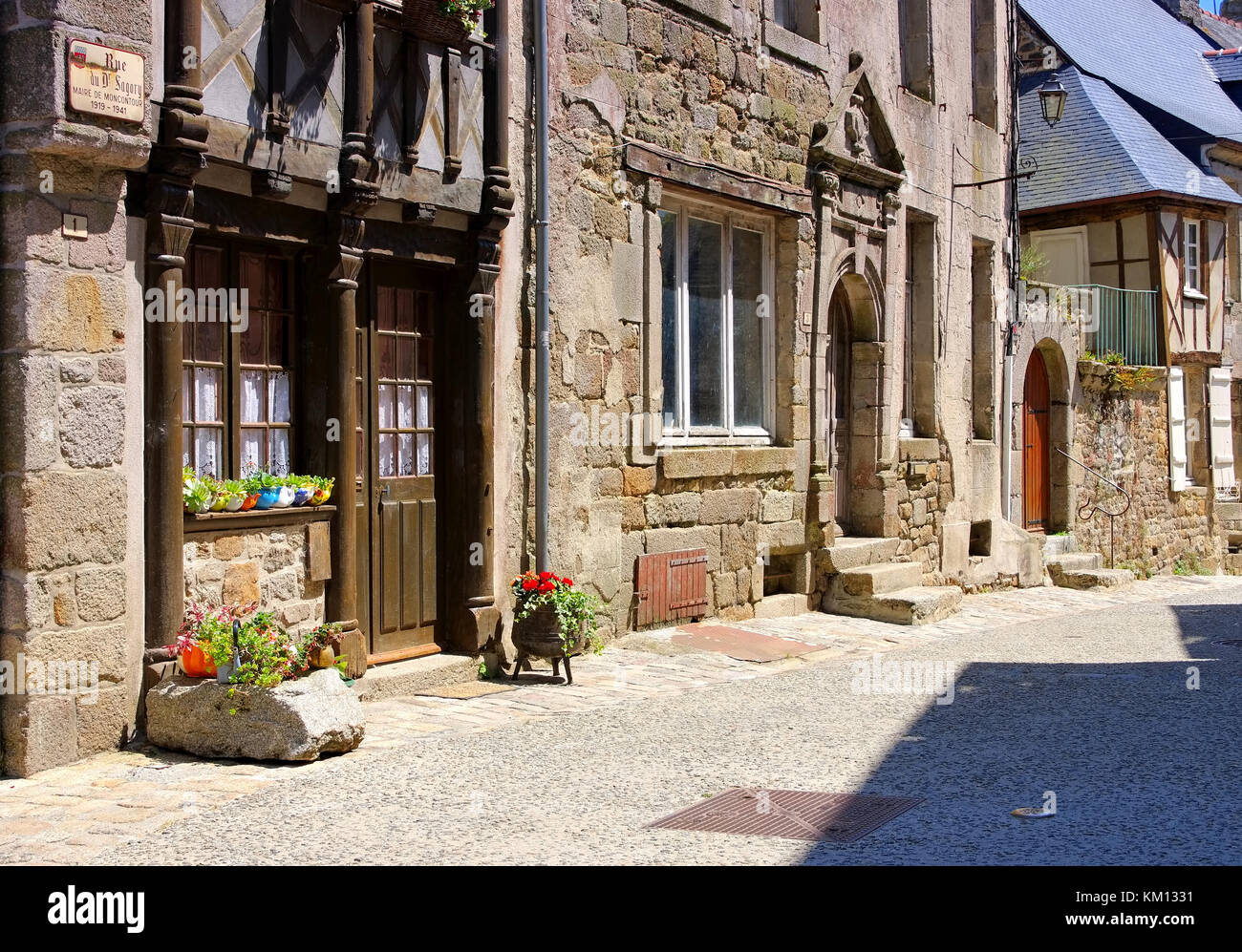 Medieval houses in Moncontour, Cotes d'Armor, Brittany, France Stock Photo