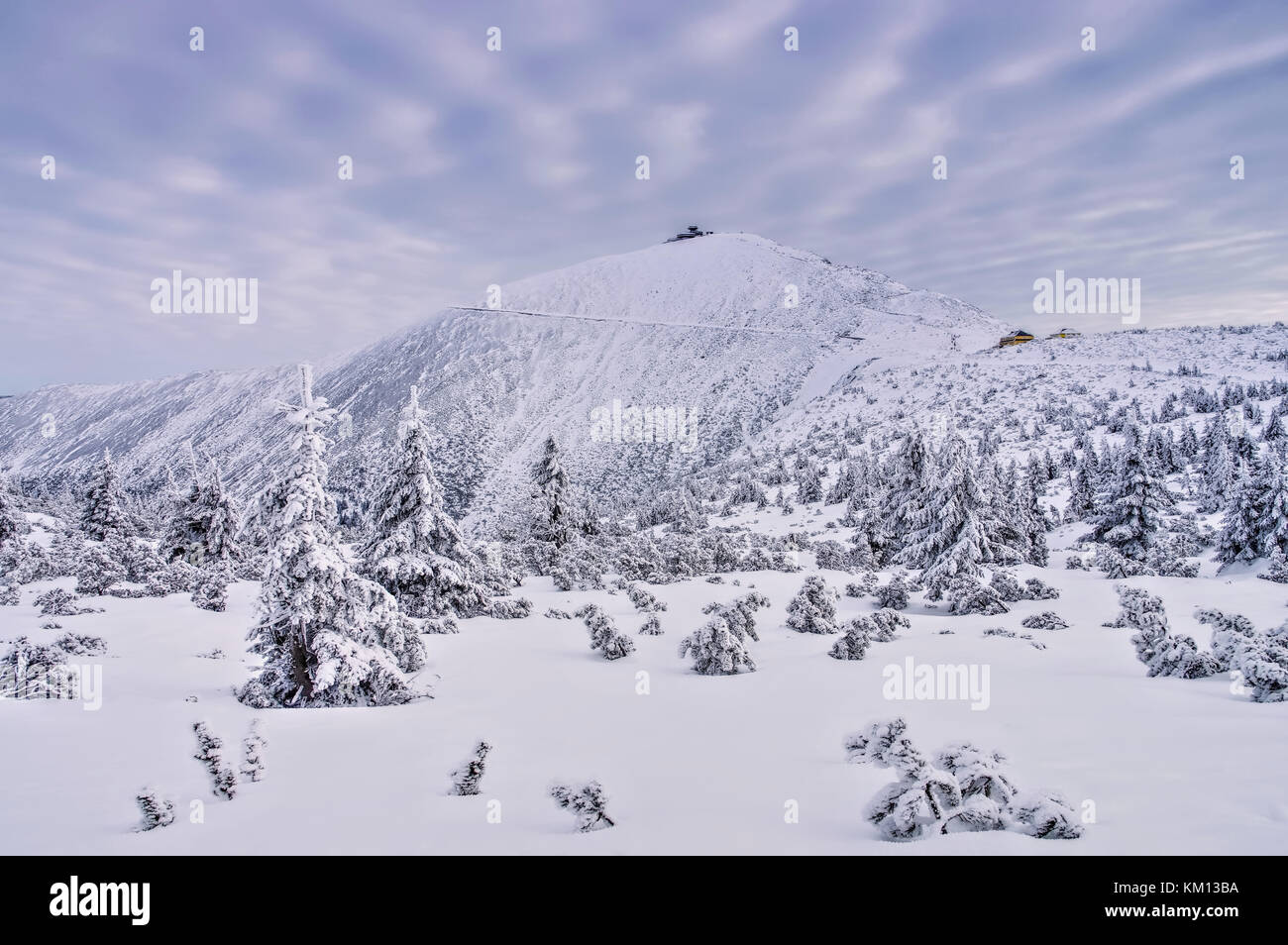 mountain Sniezka in winter, Giant  Mountains Stock Photo