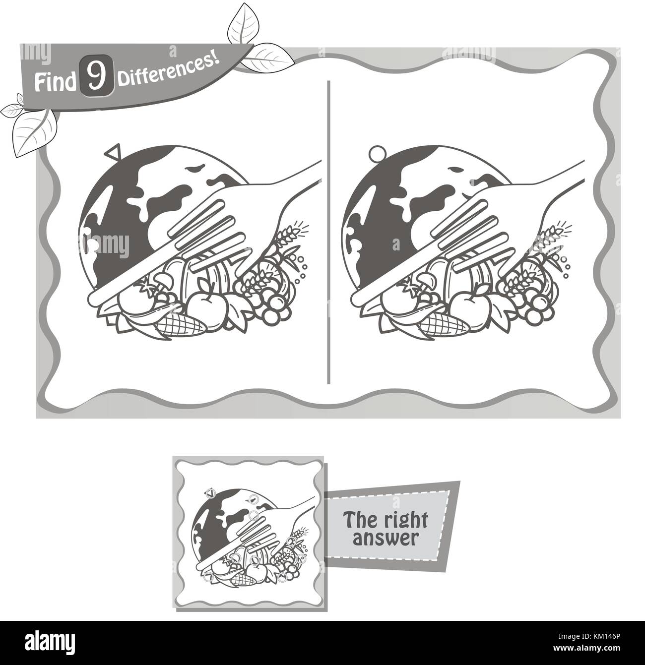 visual game for children and adults. Task to find 9 differences in the ...
