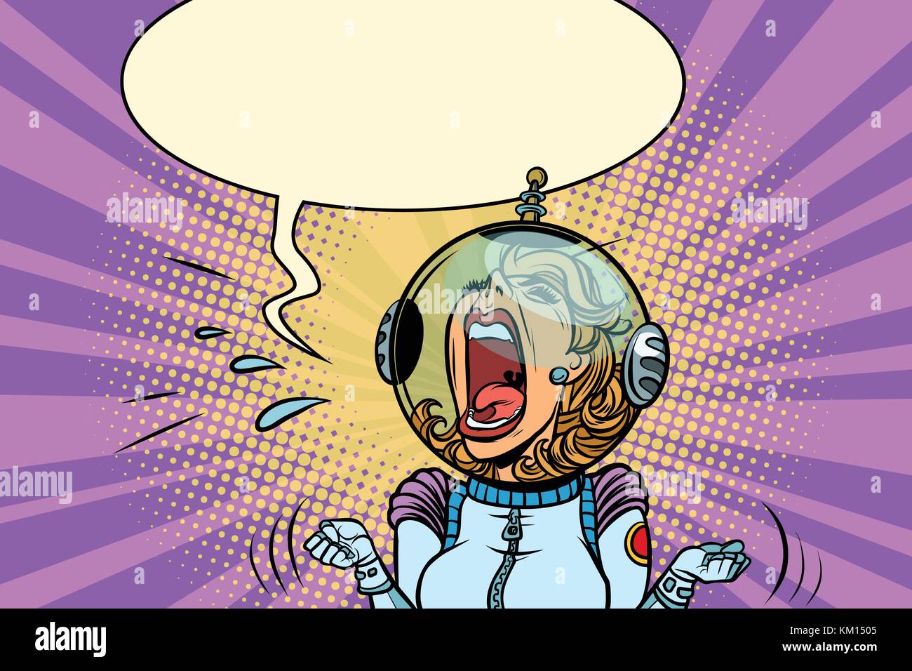 Funny angry woman astronaut Stock Vector