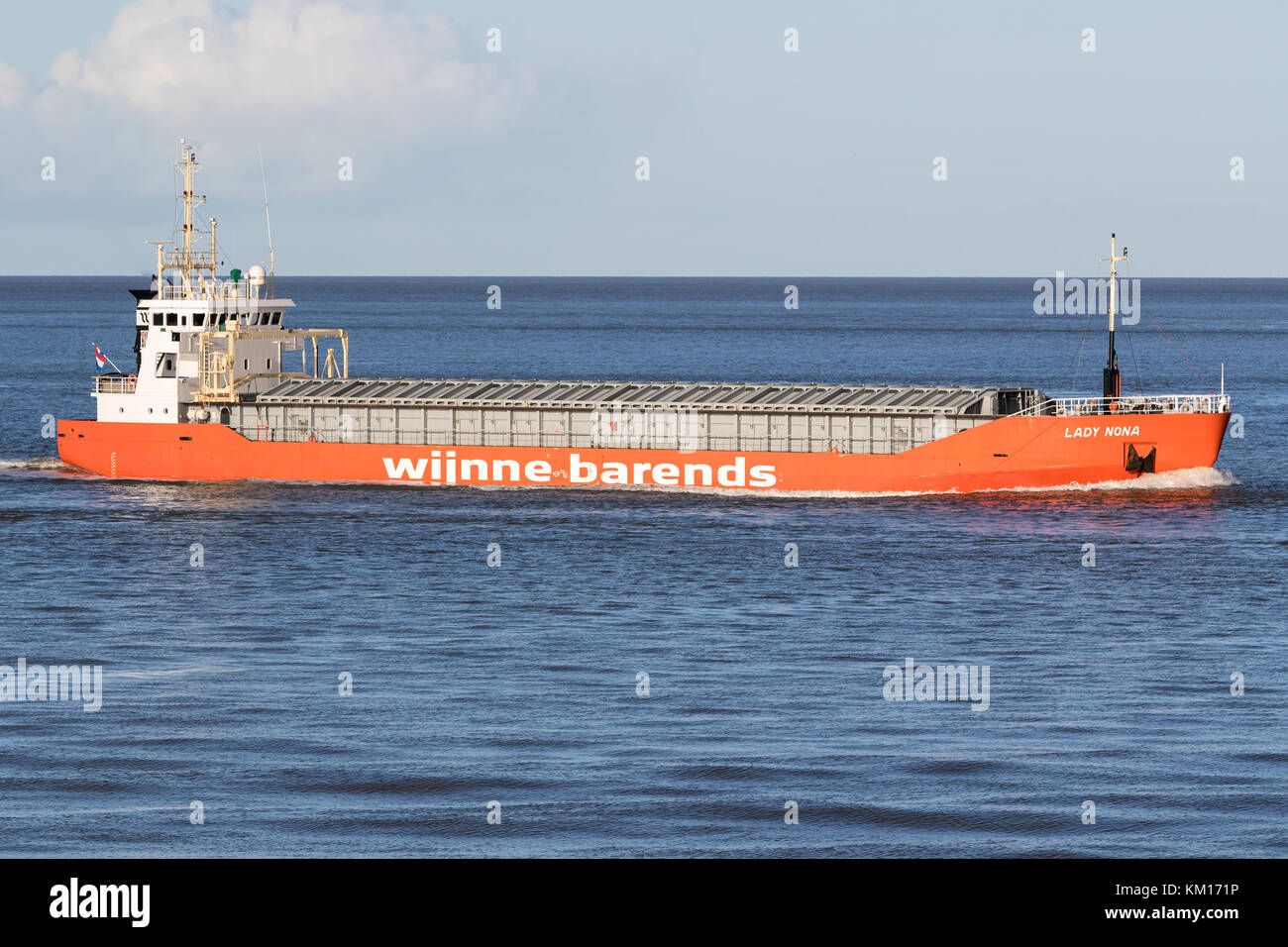 general cargo vessel LADY NONA on the river Elbe, operated by Wijnne Barends, Netherland’s oldest active shipping company. Stock Photo
