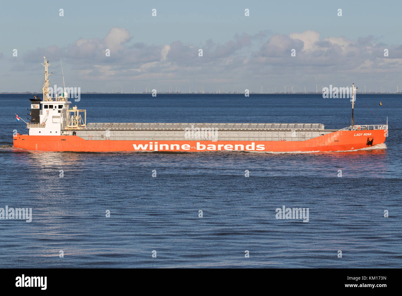 general cargo vessel LADY NONA on the river Elbe, operated by Wijnne Barends, Netherland’s oldest active shipping company. Stock Photo