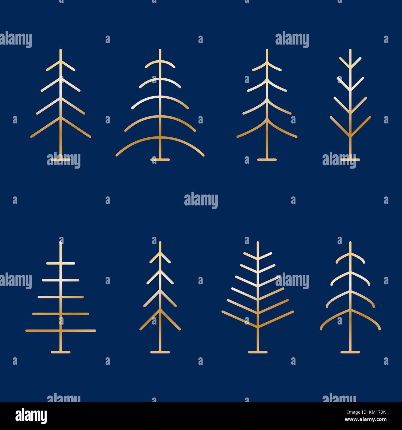 Set of abstract minimalistic golden Christmas trees Stock Vector Image ...