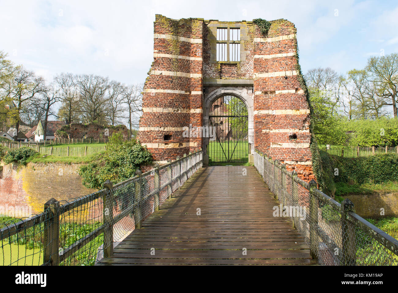 Gate of a medieval castle ruins. Stock Photo
