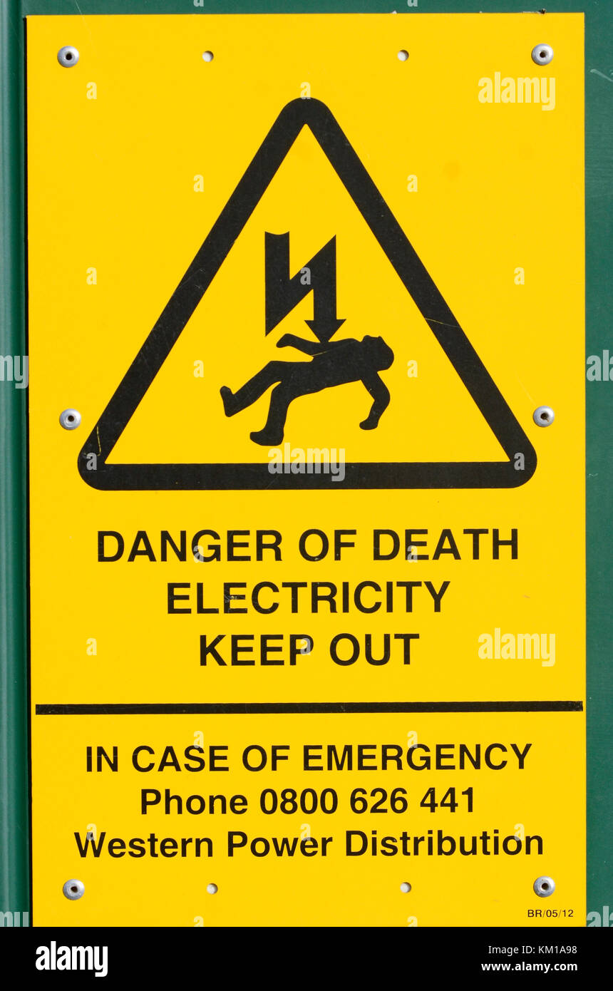Danger Of Death Electricity Keep Out sign on electricity sub-station, West Midlands, UK. Stock Photo