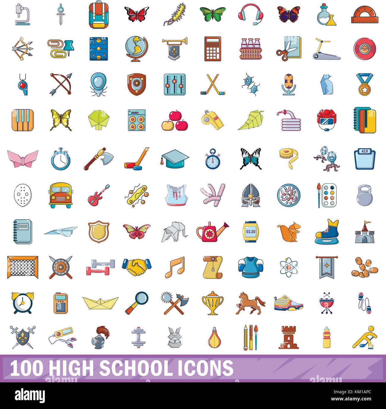 100 high school icons set, cartoon style Stock Vector Image & Art - Alamy