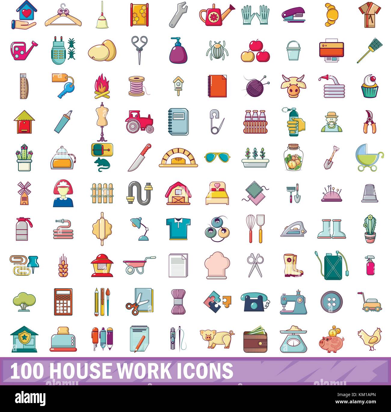 100 house work icons set, cartoon style Stock Vector Image & Art - Alamy
