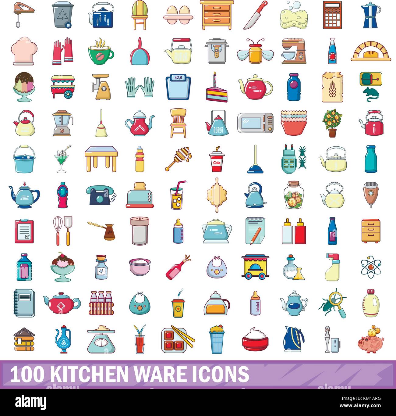 100 kitchen ware icons set, cartoon style Stock Vector Image & Art - Alamy