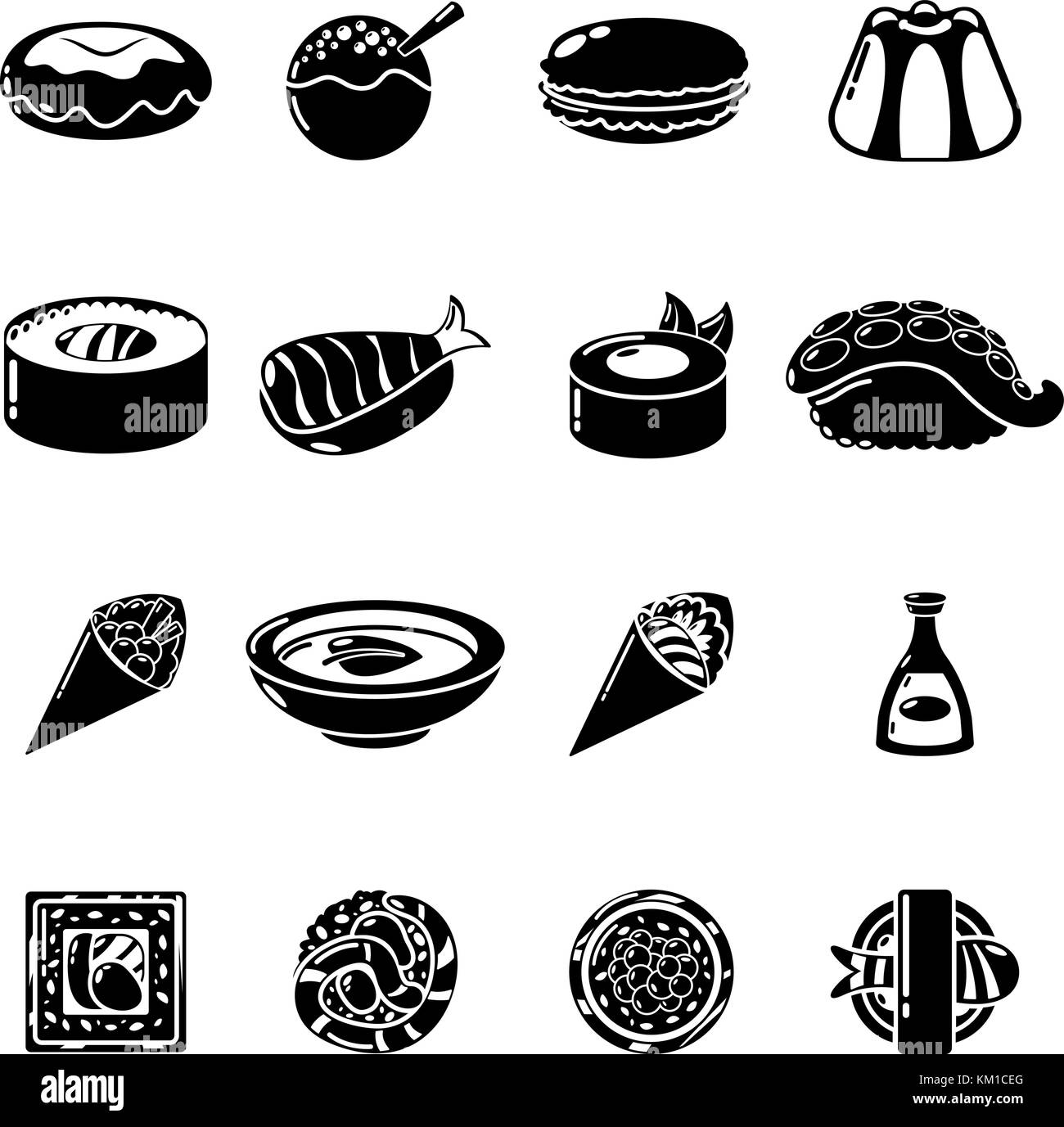 Japan food icons set, simple style Stock Vector