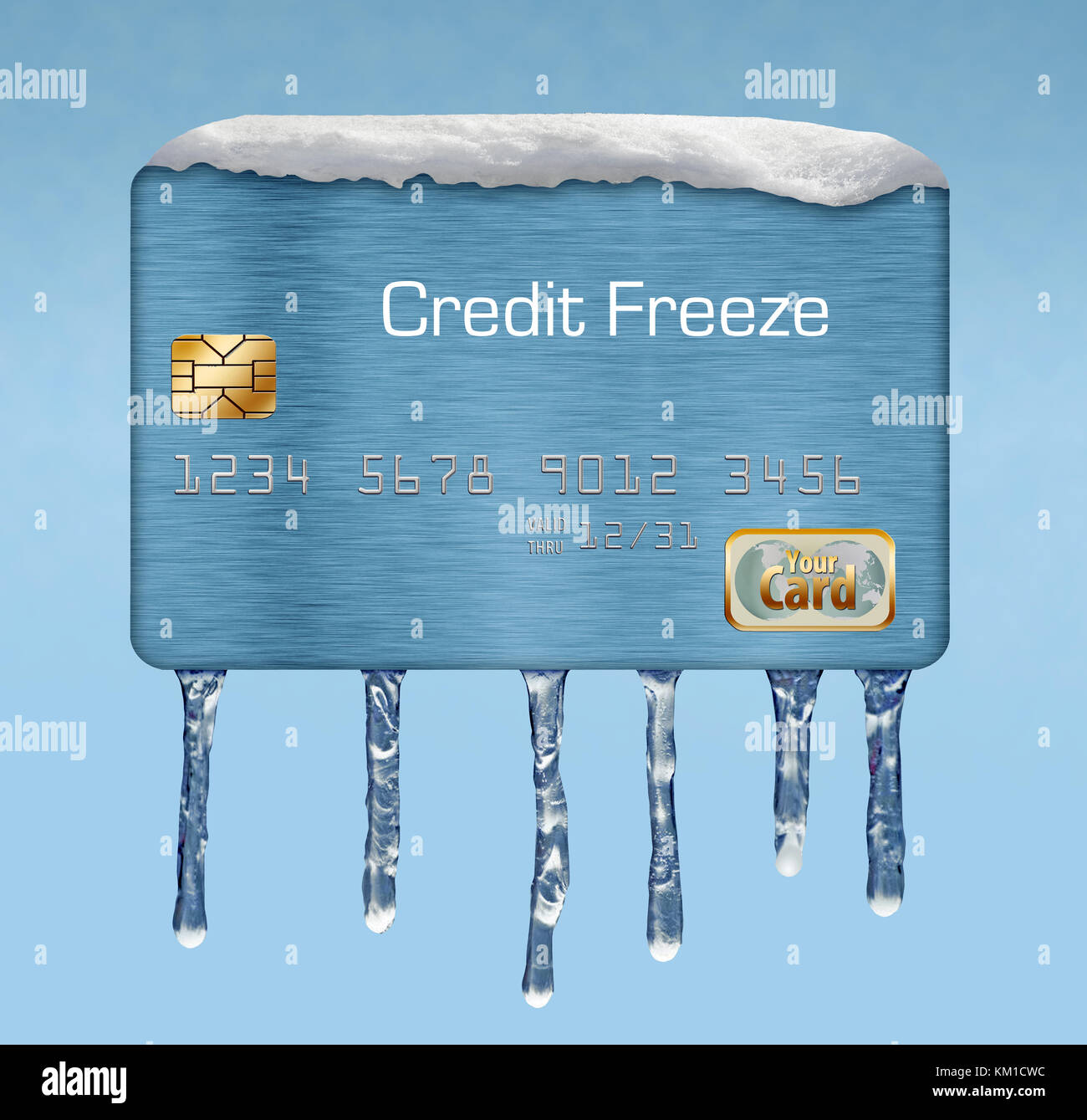 Credit cards with icicles and snow on them represent a freeze placed on