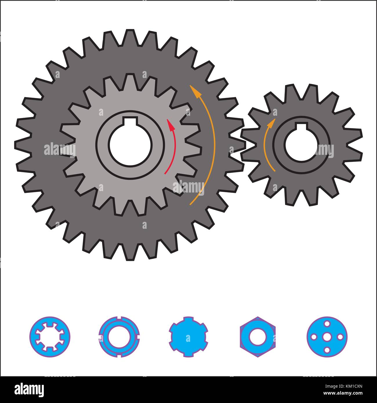 Gear wheel vector icon. Mechanical devices offer positive transmission of power Stock Vector