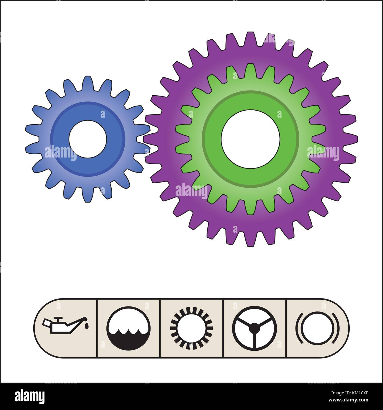 Gear wheel vector icon. Mechanical devices offer positive transmission of power Stock Vector