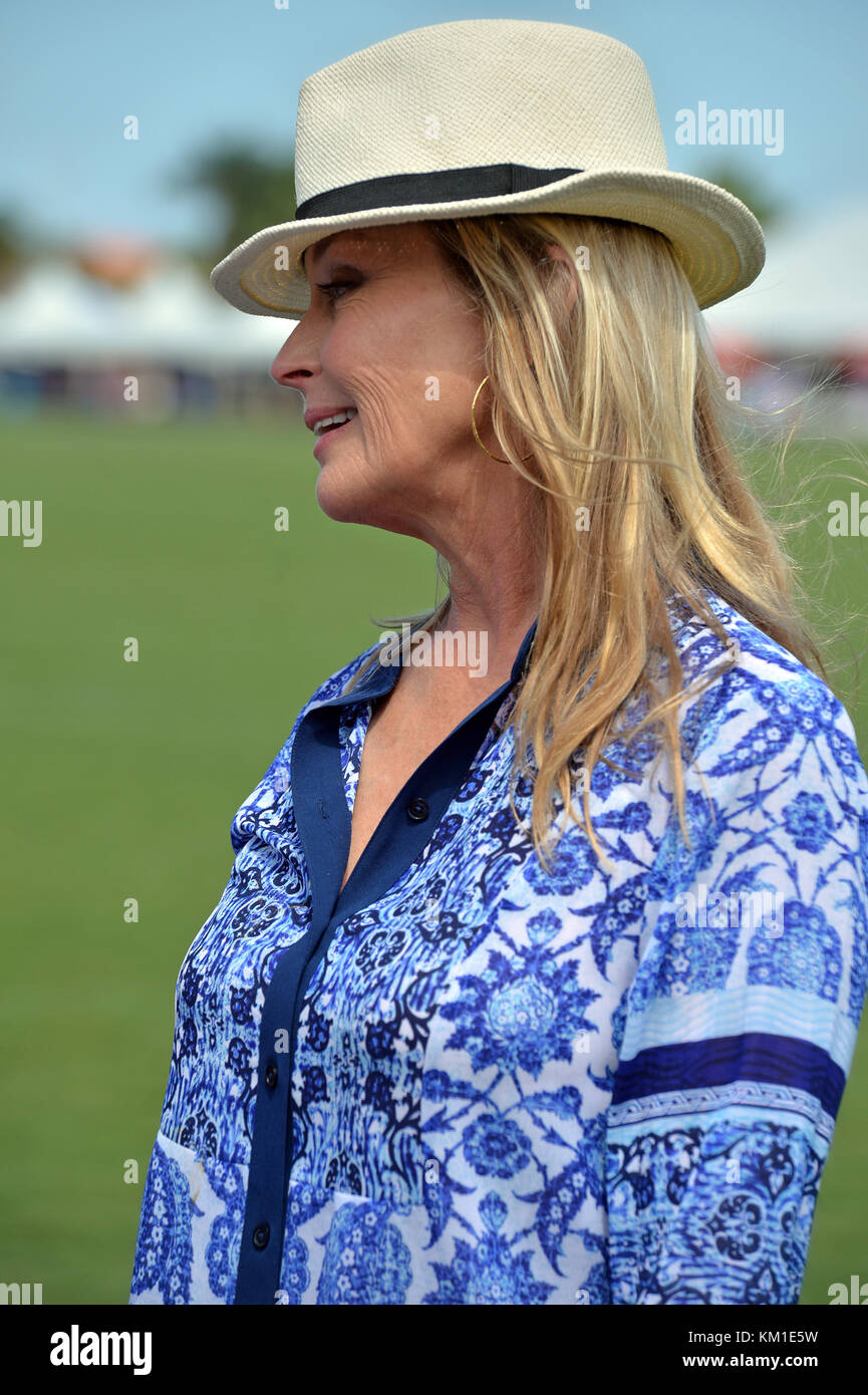 WELLINGTON, FL - APRIL 24: Actress Bo Derek does the coin toss and hosts prior to Orchard Hill defeating Dubai in the U.S. Polo Open Championship held at the International Polo Club Palm Beach. Bo Derek is an American film and television actress, movie producer, and model perhaps best known for her breakthrough role in the 1979 film 10 on April 24, 2016 in Wellington, Florida.  People:  Bo Derek Stock Photo