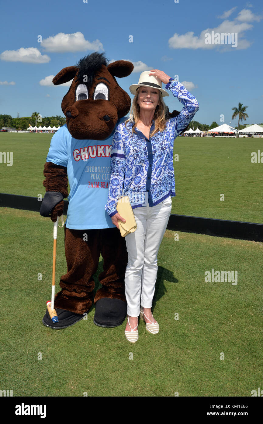 WELLINGTON, FL - APRIL 24: Actress Bo Derek does the coin toss and hosts prior to Orchard Hill defeating Dubai in the U.S. Polo Open Championship held at the International Polo Club Palm Beach. Bo Derek is an American film and television actress, movie producer, and model perhaps best known for her breakthrough role in the 1979 film 10 on April 24, 2016 in Wellington, Florida.  People:  Bo Derek Stock Photo