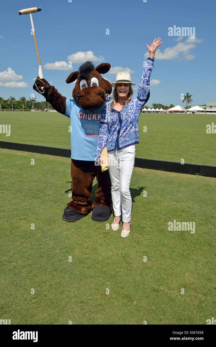 WELLINGTON, FL - APRIL 24: Actress Bo Derek does the coin toss and hosts prior to Orchard Hill defeating Dubai in the U.S. Polo Open Championship held at the International Polo Club Palm Beach. Bo Derek is an American film and television actress, movie producer, and model perhaps best known for her breakthrough role in the 1979 film 10 on April 24, 2016 in Wellington, Florida.  People:  Bo Derek Stock Photo