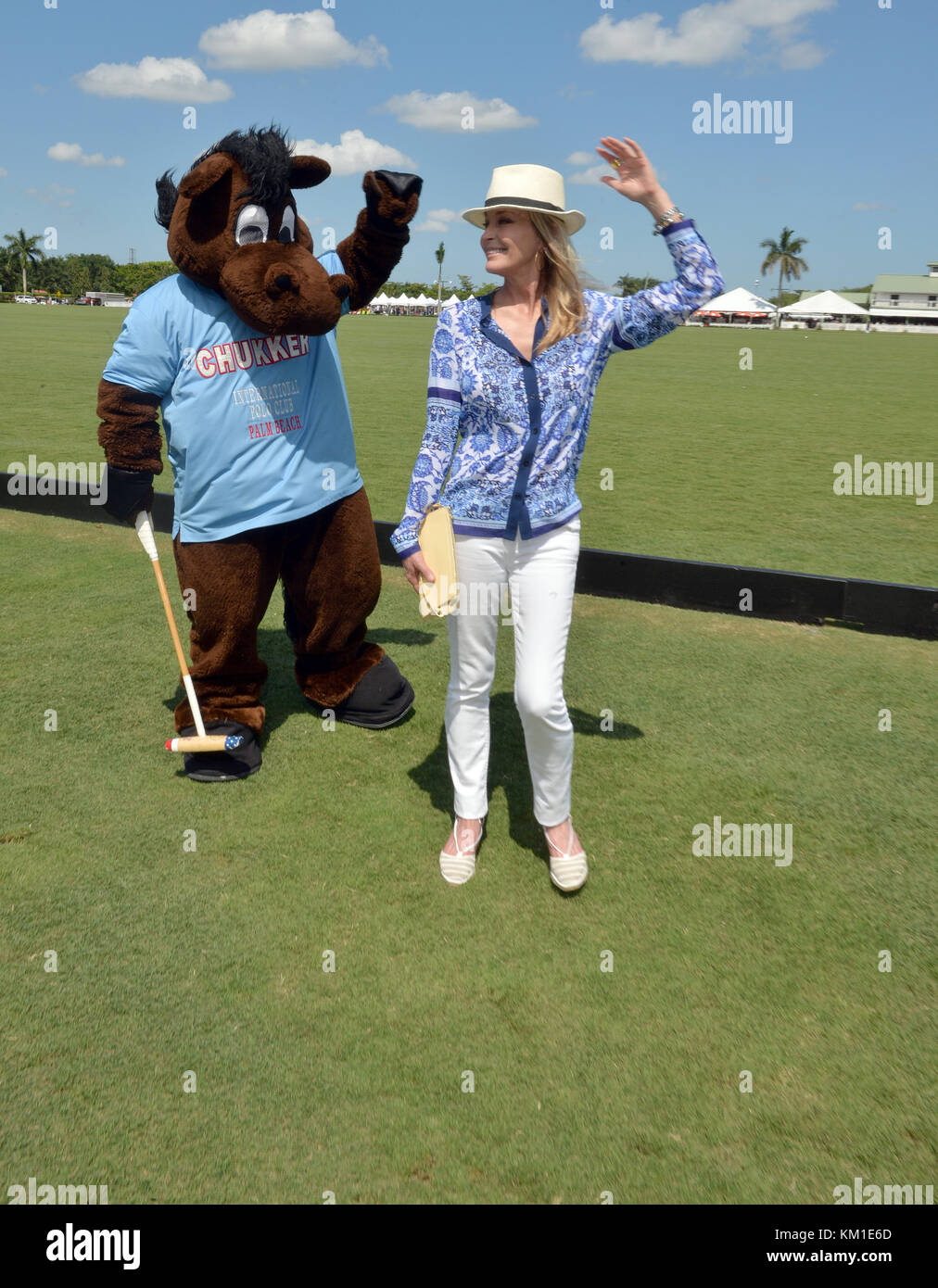 WELLINGTON, FL - APRIL 24: Actress Bo Derek does the coin toss and hosts prior to Orchard Hill defeating Dubai in the U.S. Polo Open Championship held at the International Polo Club Palm Beach. Bo Derek is an American film and television actress, movie producer, and model perhaps best known for her breakthrough role in the 1979 film 10 on April 24, 2016 in Wellington, Florida.  People:  Bo Derek Stock Photo