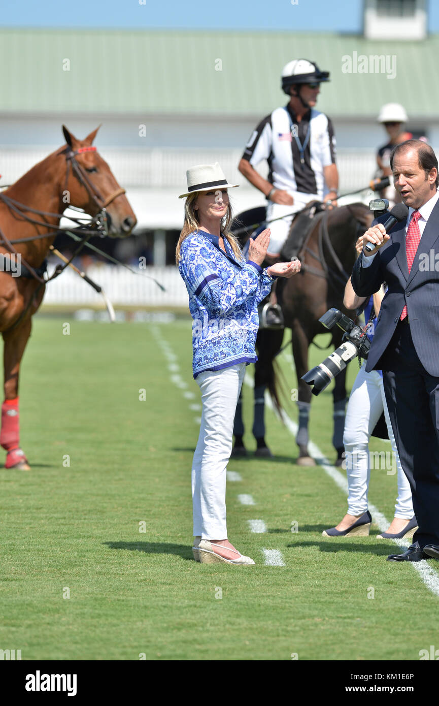 WELLINGTON, FL - APRIL 24: Actress Bo Derek does the coin toss and hosts prior to Orchard Hill defeating Dubai in the U.S. Polo Open Championship held at the International Polo Club Palm Beach. Bo Derek is an American film and television actress, movie producer, and model perhaps best known for her breakthrough role in the 1979 film 10 on April 24, 2016 in Wellington, Florida.  People:  Bo Derek Stock Photo