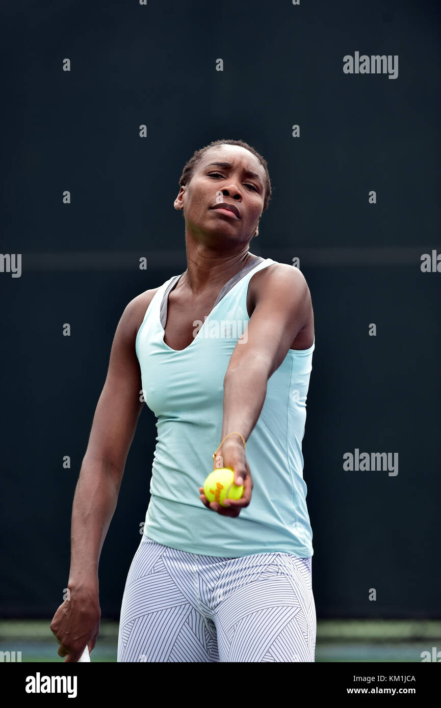 KEY BISCAYNE, FL - MARCH 25: Venus Williams at the Miami Open Tennis tournament 2016, presented by Itau, at Crandon Park Tennis Center on March 25, 2016, in Key Biscayne, Florida   People:  Venus Williams Stock Photo