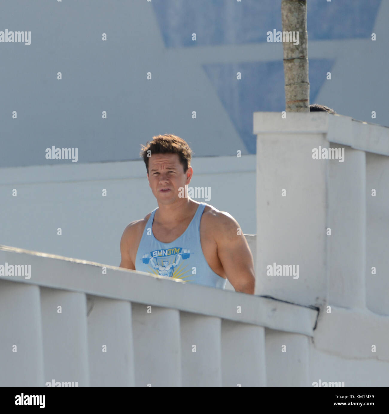MIAMI , FL - APRIL 03: Mark Wahlberg on the set of  Pain and Gain which is directed by Michael Bay . on April 3, 2012 in Miami Beach, Florida  People:  Mark Wahlberg Stock Photo