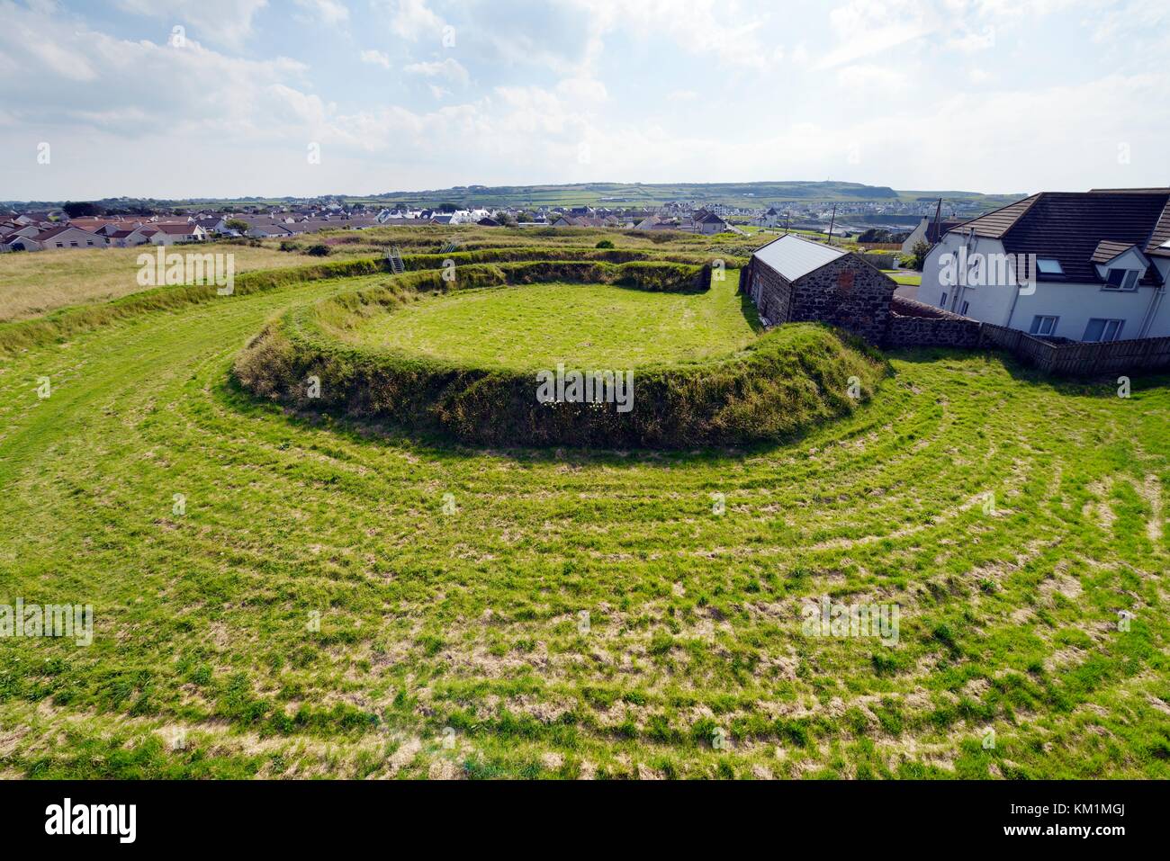 Lissanduff Earthworks, Portballintrae, N. Ireland. Twin prehistoric ritual dyke and ditch rings. This the north dry ring Stock Photo