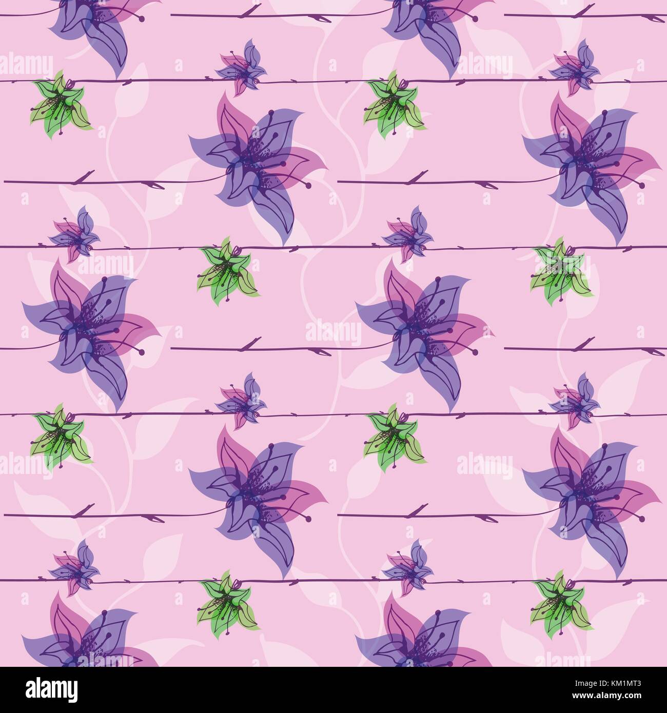 Vector floral seamless pattern with blooming flowers Stock Vector Image ...