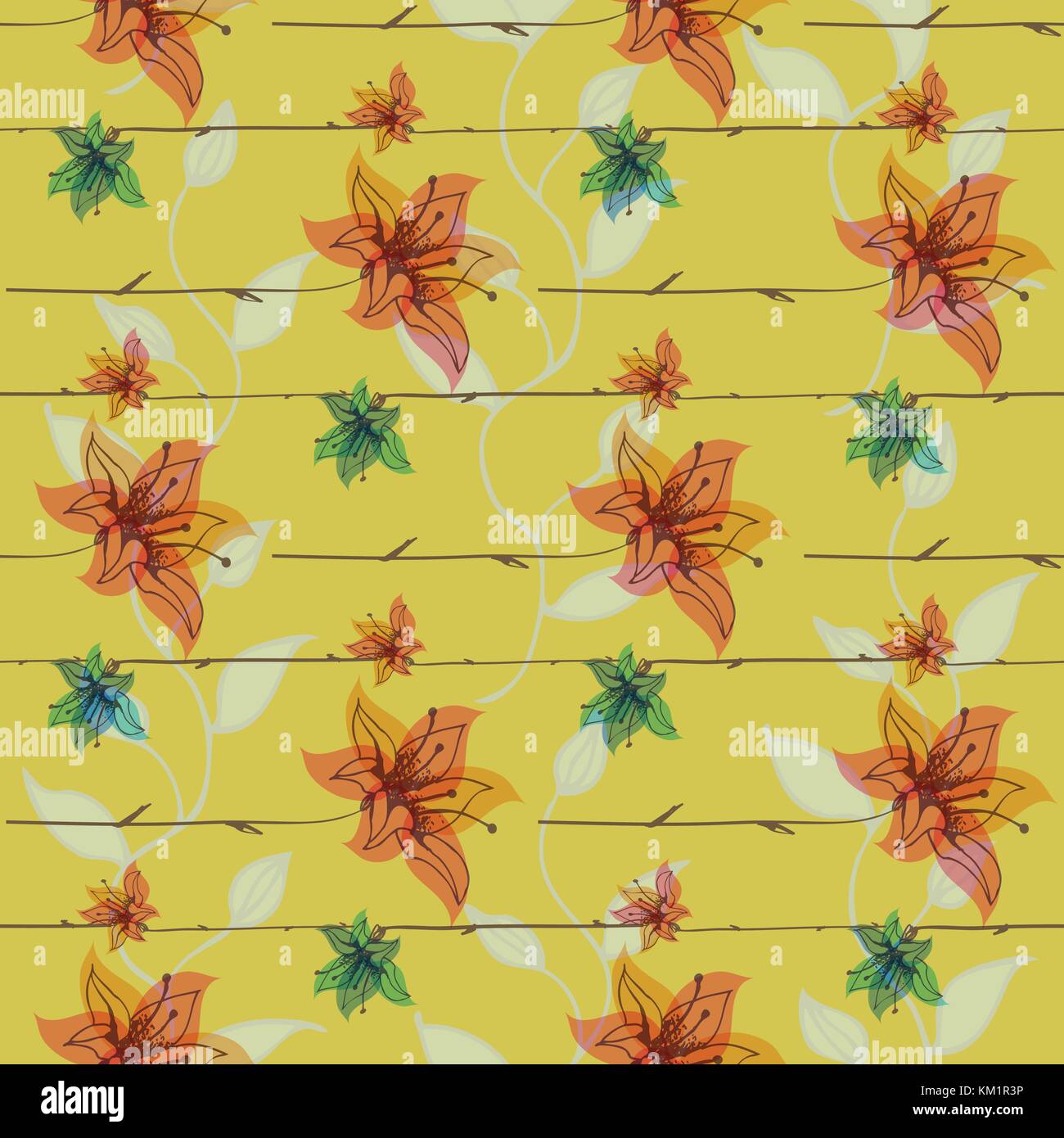 Vector floral seamless pattern with blooming flowers Stock Vector Image ...