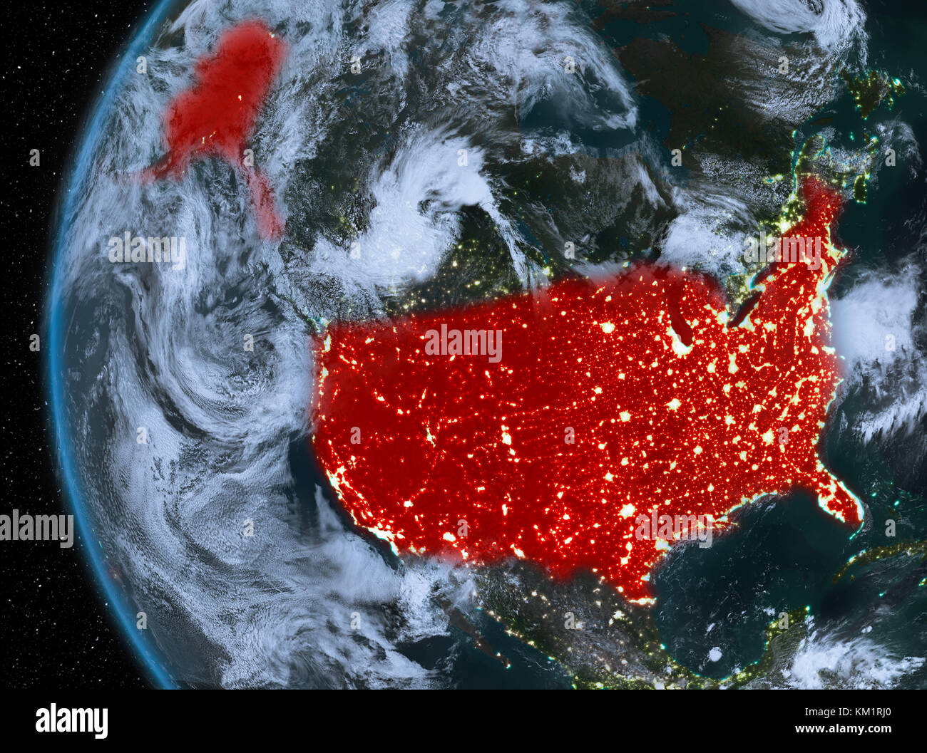 Night Map Of USA As Seen From Space On Planet Earth 3D Illustration Night Map Of Usa As Seen From Space On Planet Earth 3d Illustration KM1RJ0 