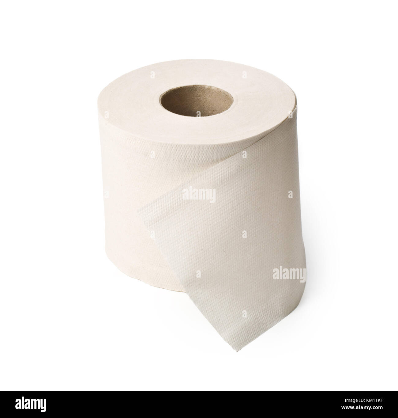 single roll of white rolled toilet paper Stock Photo