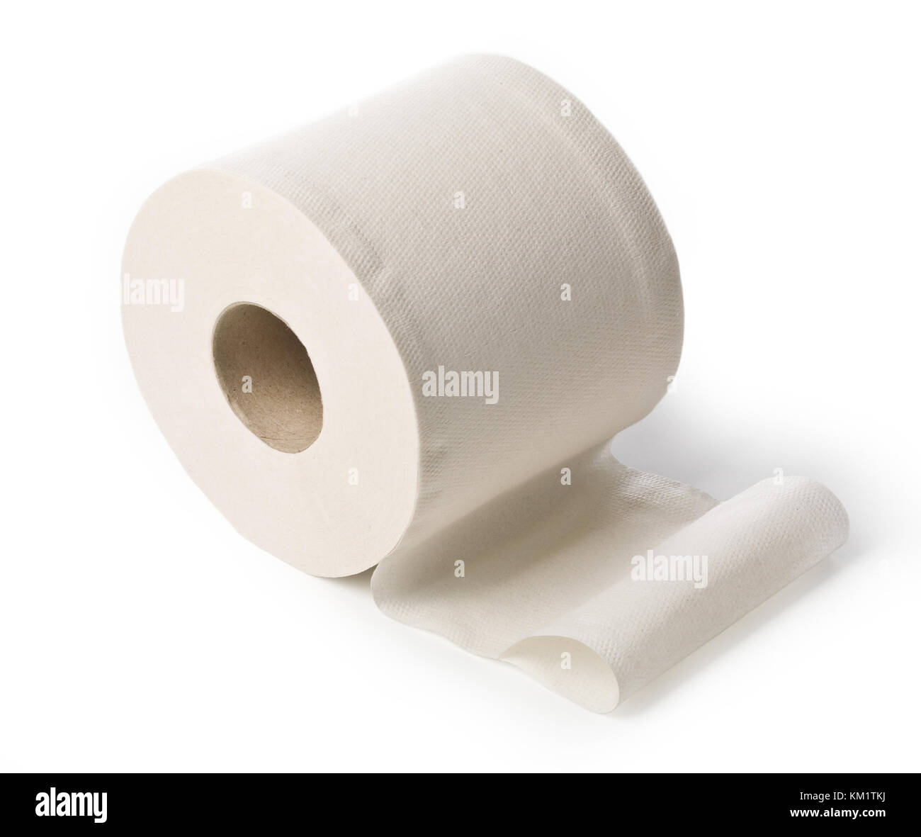 single roll of white rolled toilet paper Stock Photo
