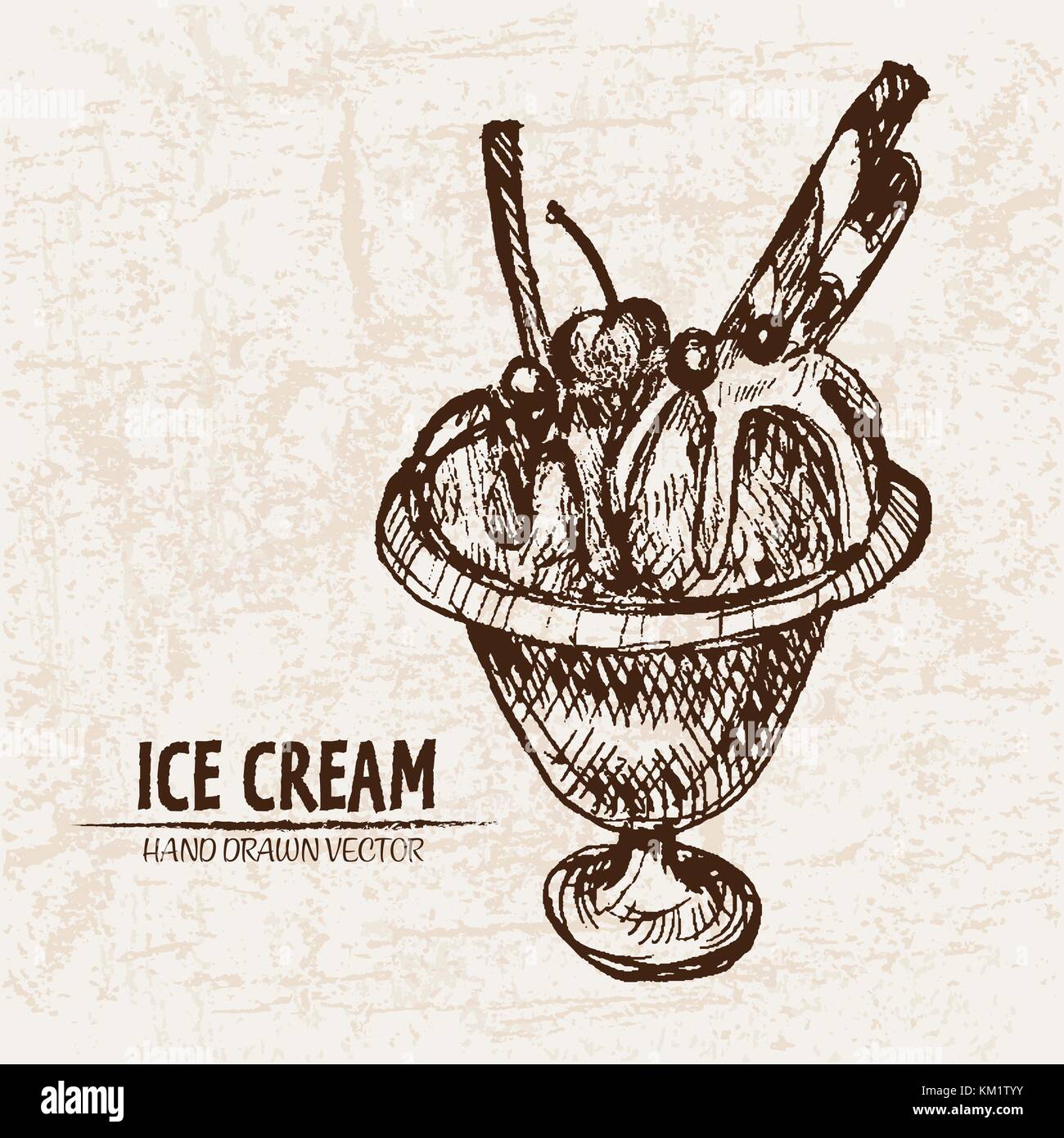 Digital vector detailed line art ice cream balls in bowls and hand ...