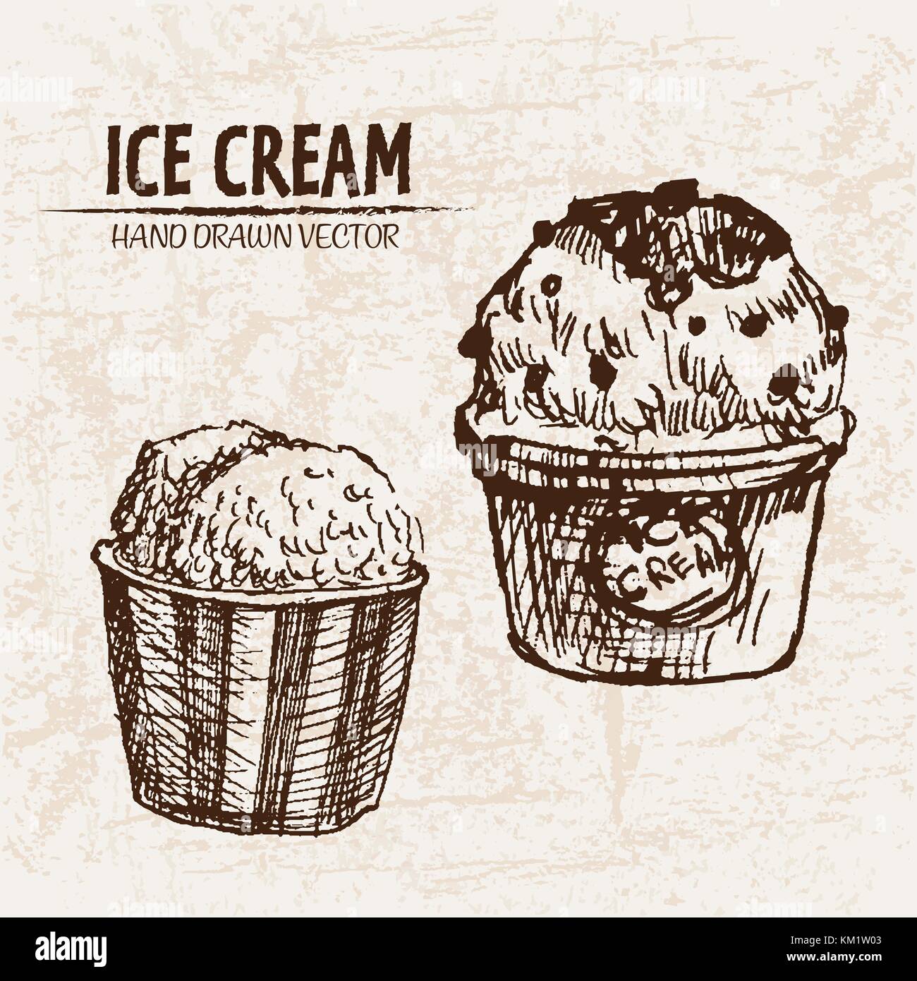 Digital vector detailed line art ice cream balls in bowls and hand ...