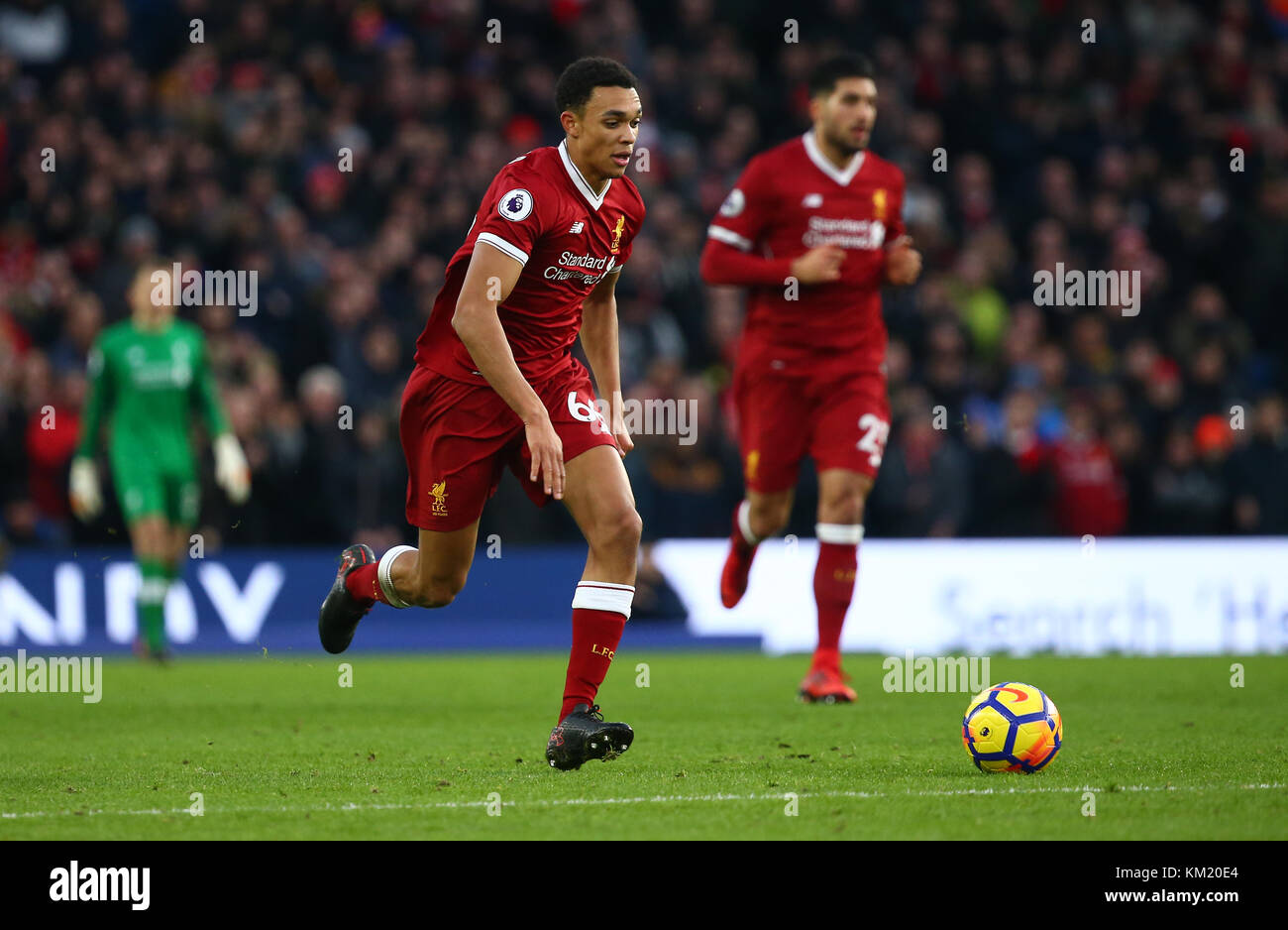 Trent Alexander-Arnold in action during the Premier League match between Brighton and Hove Albion and Liverpool at the American Express Community Stadium in Brighton and Hove. 02 Dec 2017 *** EDITORIAL USE ONLY *** FA Premier League and Football League images are subject to DataCo Licence see www.football-dataco.com Stock Photo
