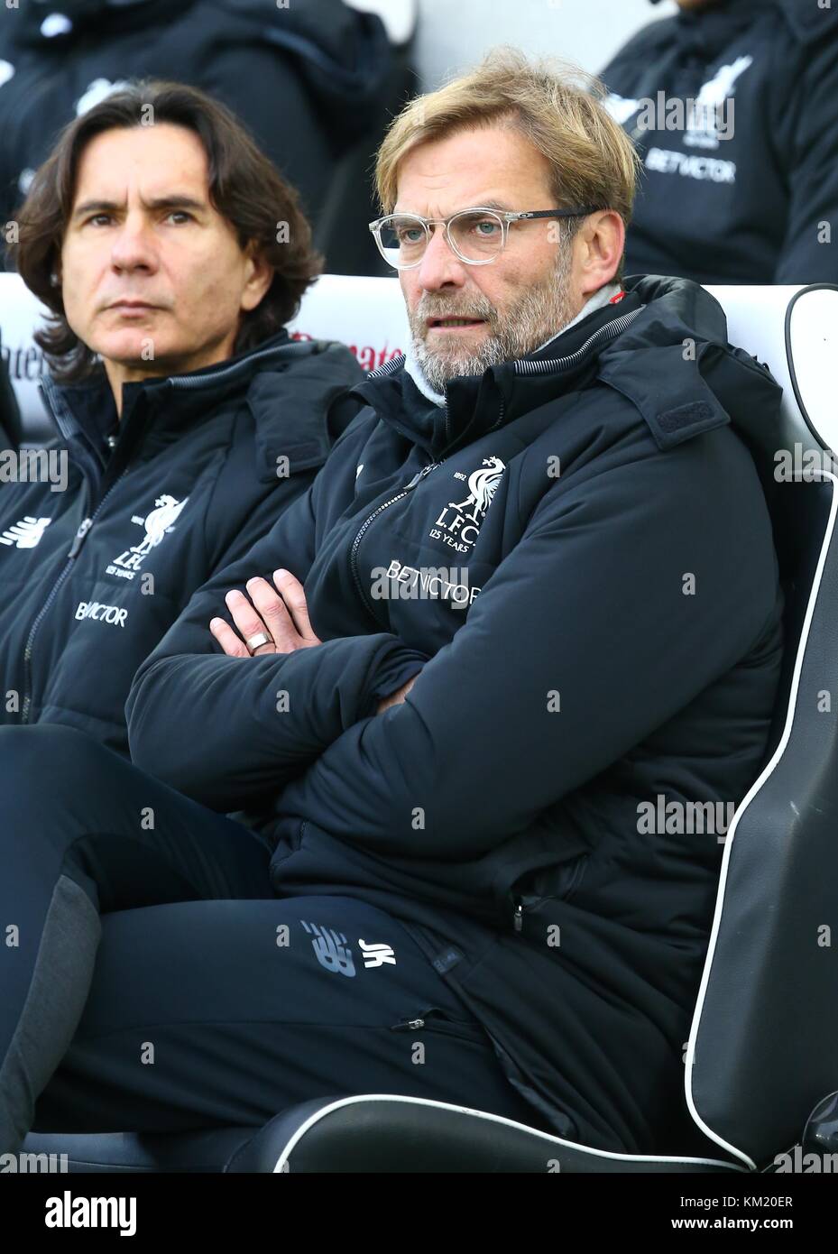 Liverpool manager Jurgen Klopp with assistant Željko Buvac  during the Premier League match between Brighton and Hove Albion and Liverpool at the American Express Community Stadium in Brighton and Hove. 02 Dec 2017 *** EDITORIAL USE ONLY *** FA Premier League and Football League images are subject to DataCo Licence see www.football-dataco.com Stock Photo