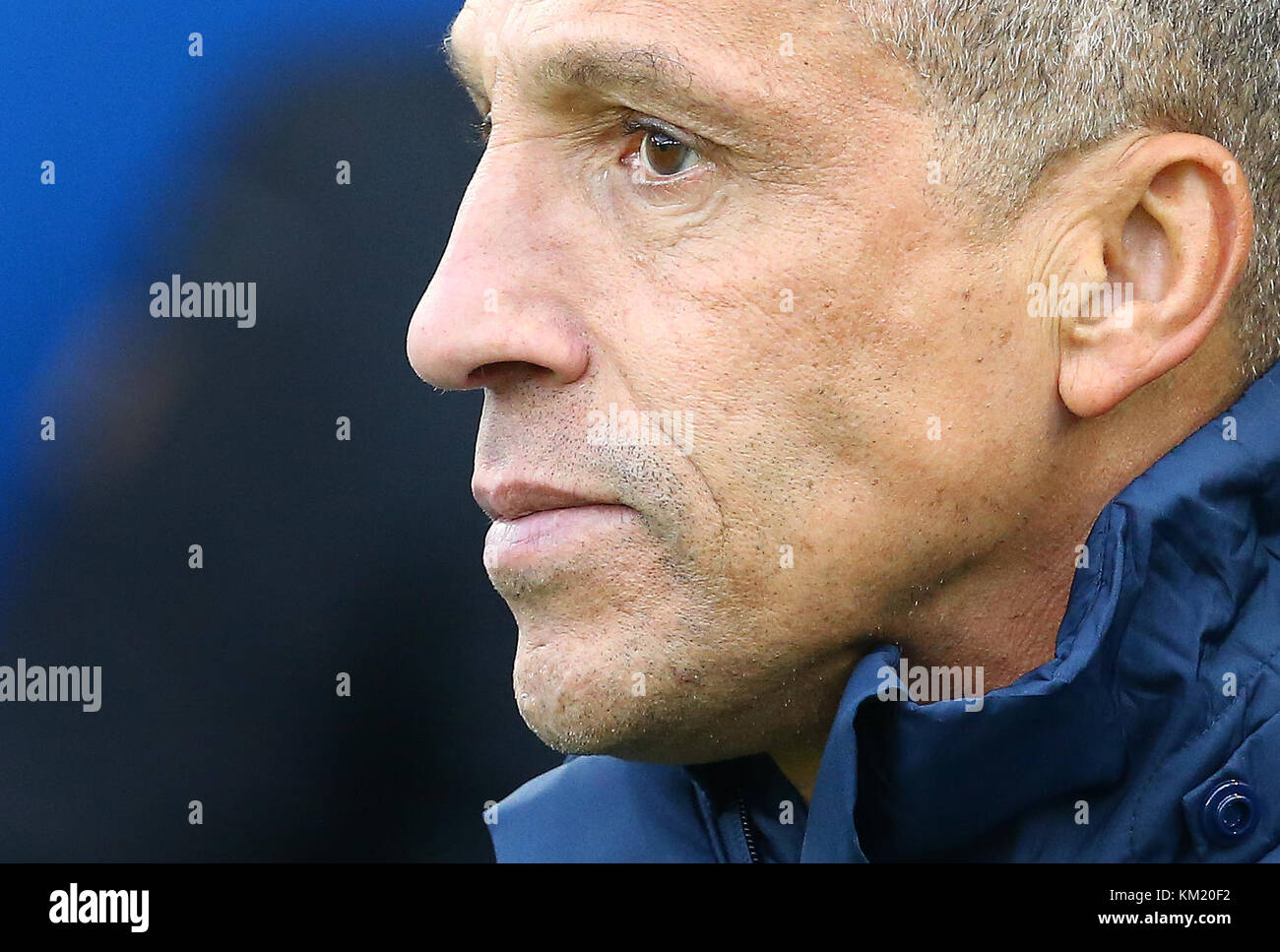 Brighton manager Chris Hughton during the Premier League match between Brighton and Hove Albion and Liverpool at the American Express Community Stadium in Brighton and Hove. 02 Dec 2017 *** EDITORIAL USE ONLY *** FA Premier League and Football League images are subject to DataCo Licence see www.football-dataco.com Stock Photo
