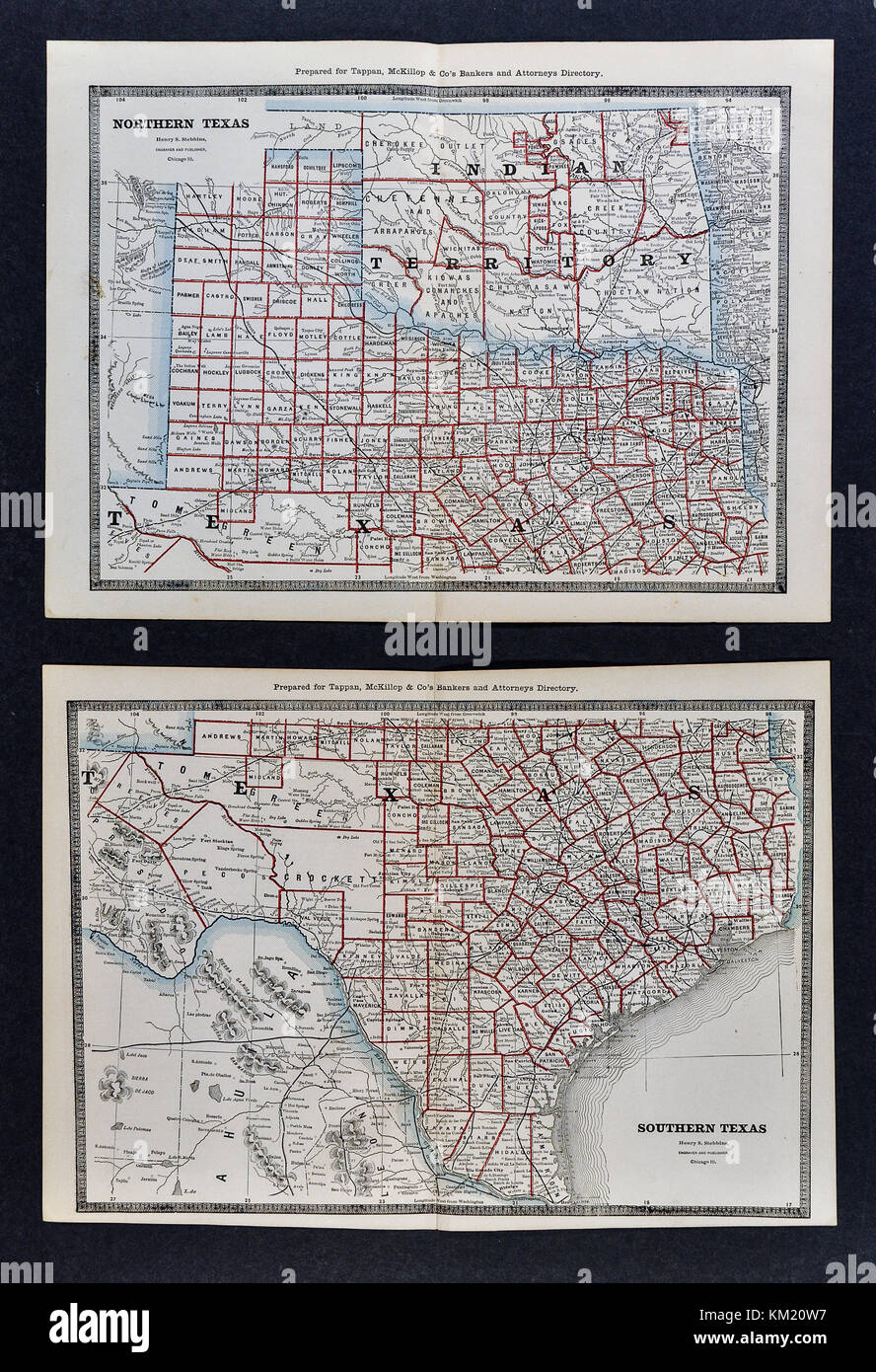 George Cram Antique Map from 1866 Atlas for Attorneys and Bankers: United States - Texas - Austin San Antonio Houston Dallas Fort Worth Galveston Stock Photo