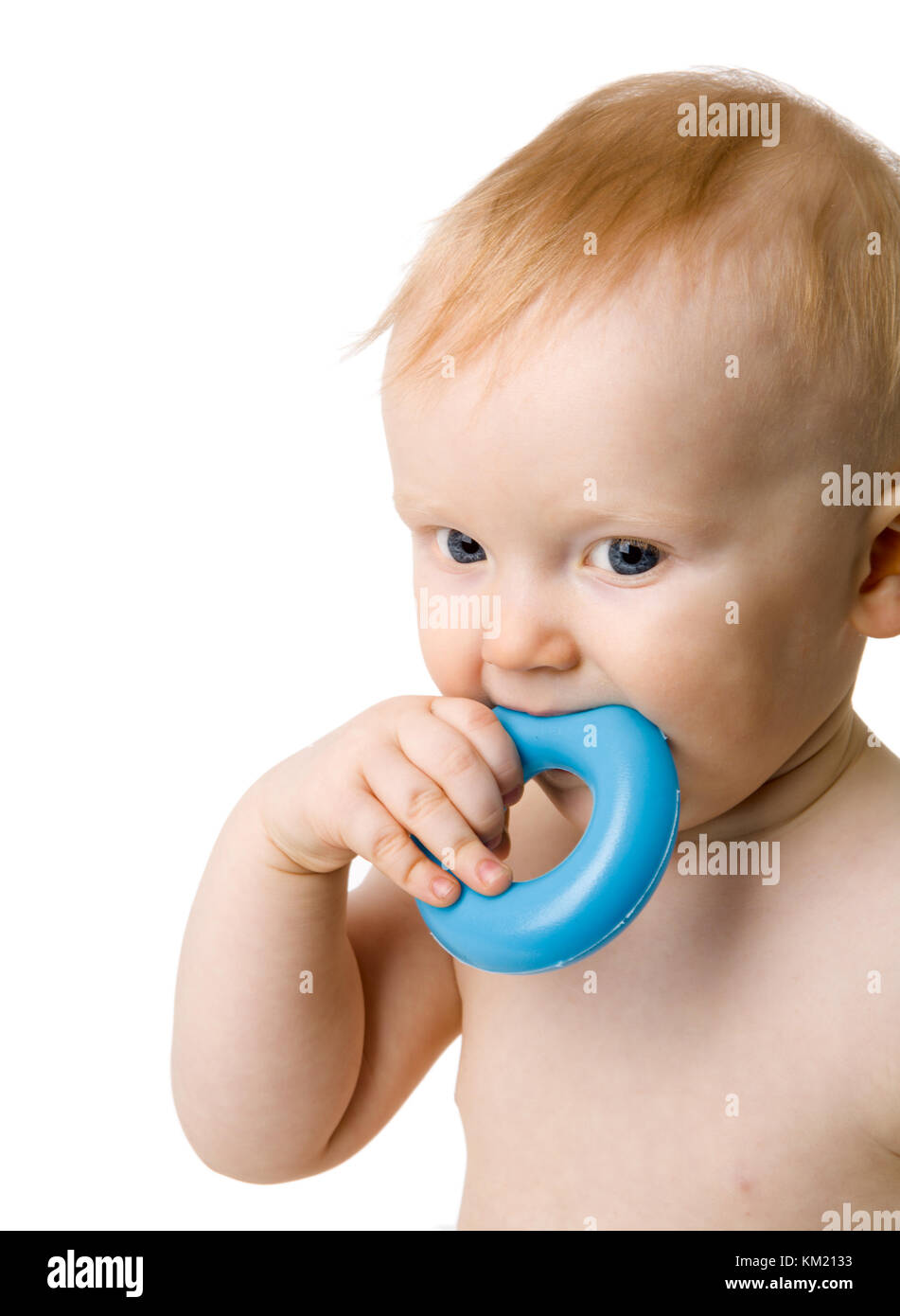 Six month Baby chewing toy isolated on white Stock Photo Alamy