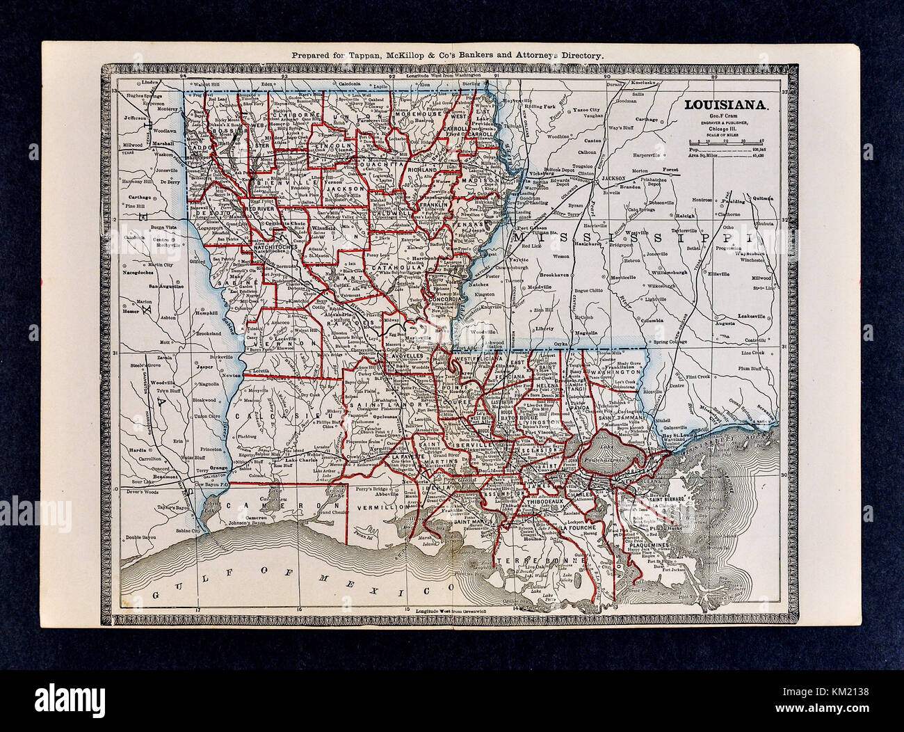 George Cram Antique Map from 1866 Atlas for Attorneys and Bankers: United States - Louisiana - Baton Rouge New Orleans Alexandria Stock Photo