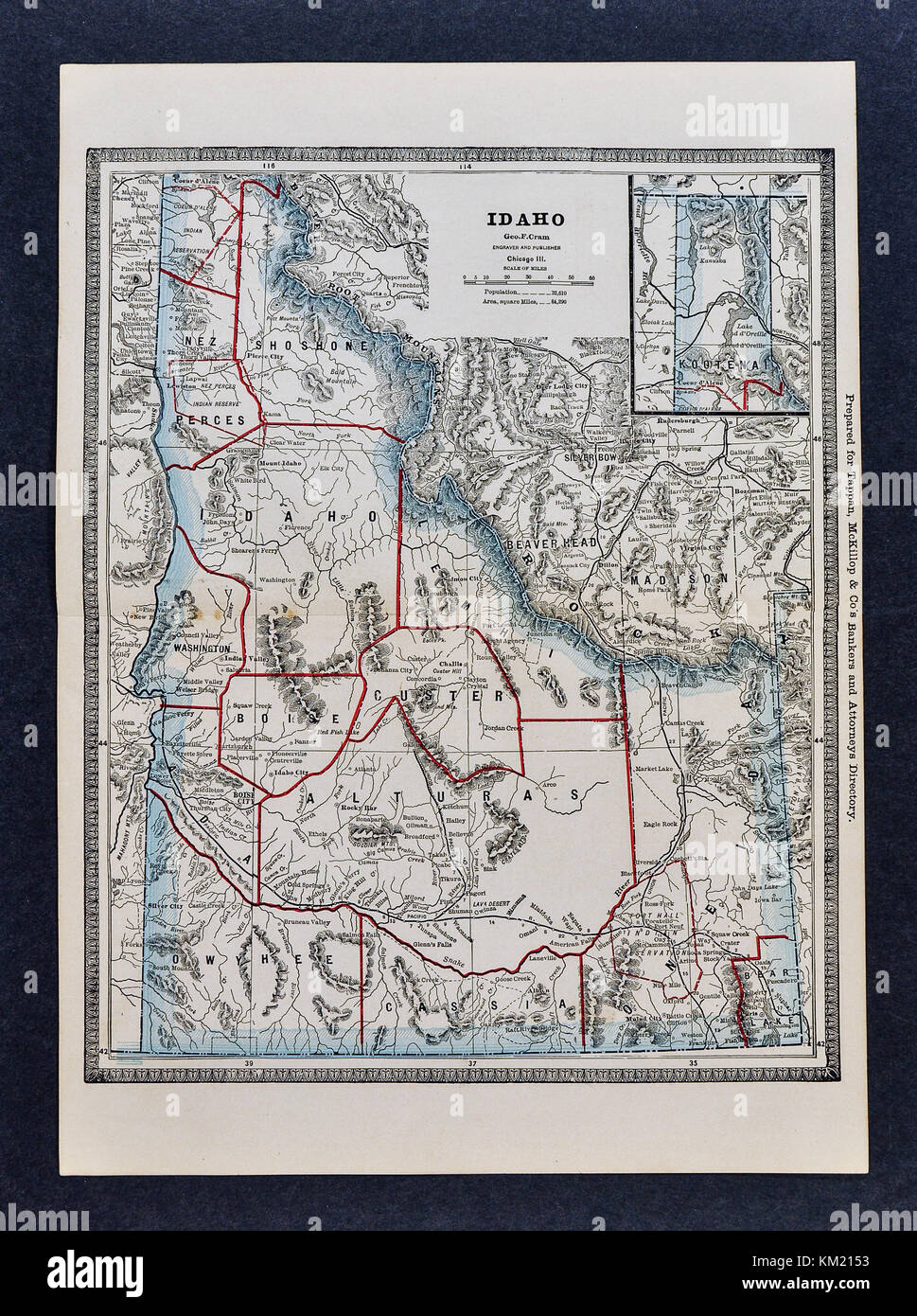 George Cram Antique Map from 1866 Atlas for Attorneys and Bankers: United States - Idaho - Boise City Stock Photo