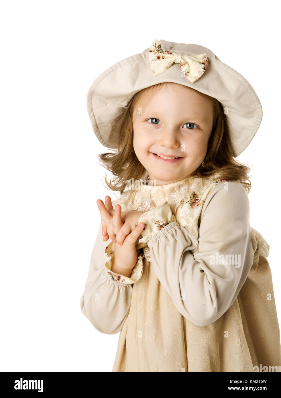 happy beautiful girl wearing hat portrait isolated on white Stock Photo