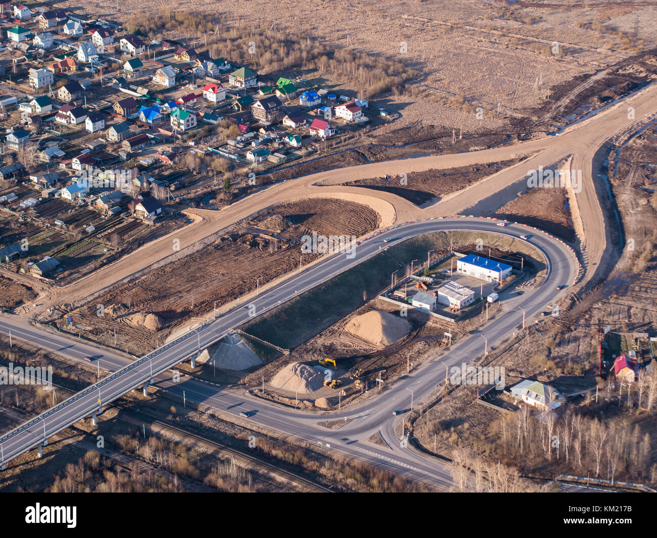 Aerial view of road junction under construction Stock Photo